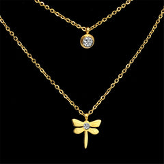 Cubic Zirconia & 18K Gold-Plated Dragonfly Layered Pendant Necklace