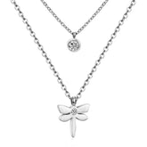 Cubic Zirconia & Silver-Plated Dragonfly Layered Pendant Necklace