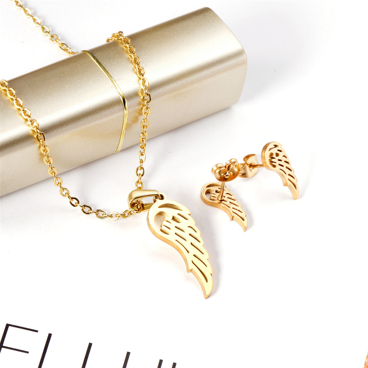 18K Gold-Plated Openwork Wing Stud Earrings Set, gold stud earrings for women, elegant gift for her, lifestyle look