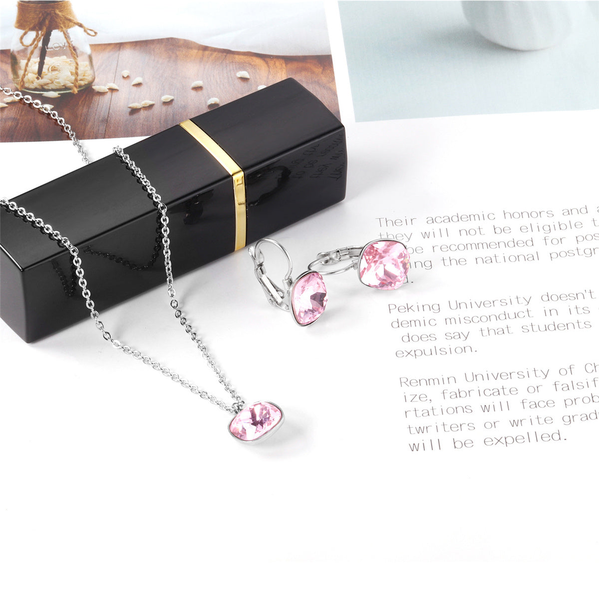 Pink Crystal and Silver-Plated Square Huggie Earring Set, silver huggie earrings, dainty minimalist design, lifestyle look