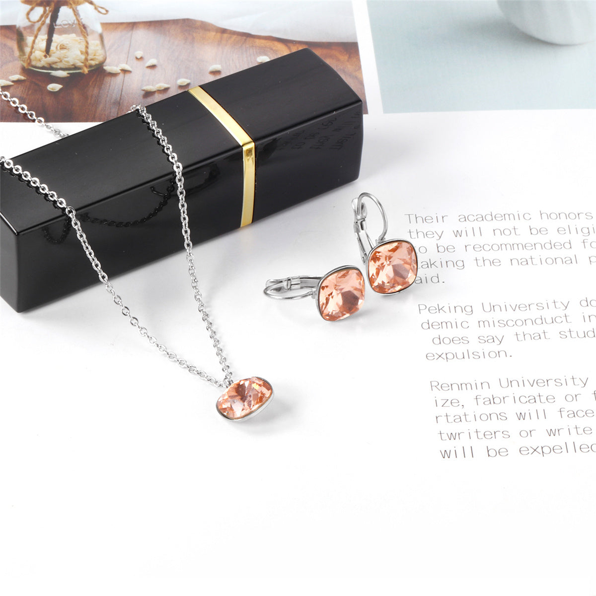 Champagne Crystal and Silver-Plated Square Huggie Earring Set, silver huggie earrings, botanical inspired, lifestyle look