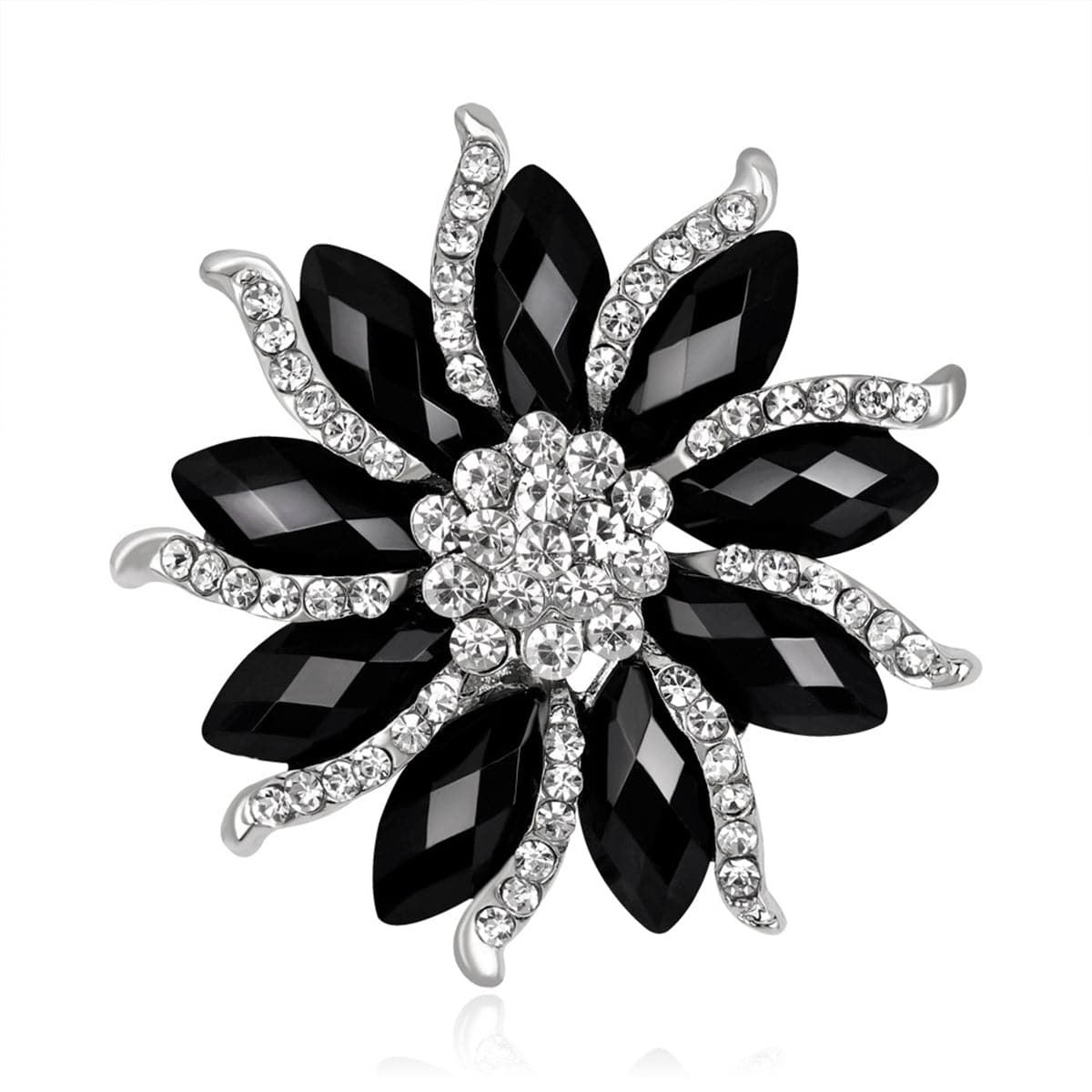 Black & cubic zirconia Floral Brooch - streetregion