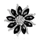 Black & cubic zirconia Floral Brooch - streetregion