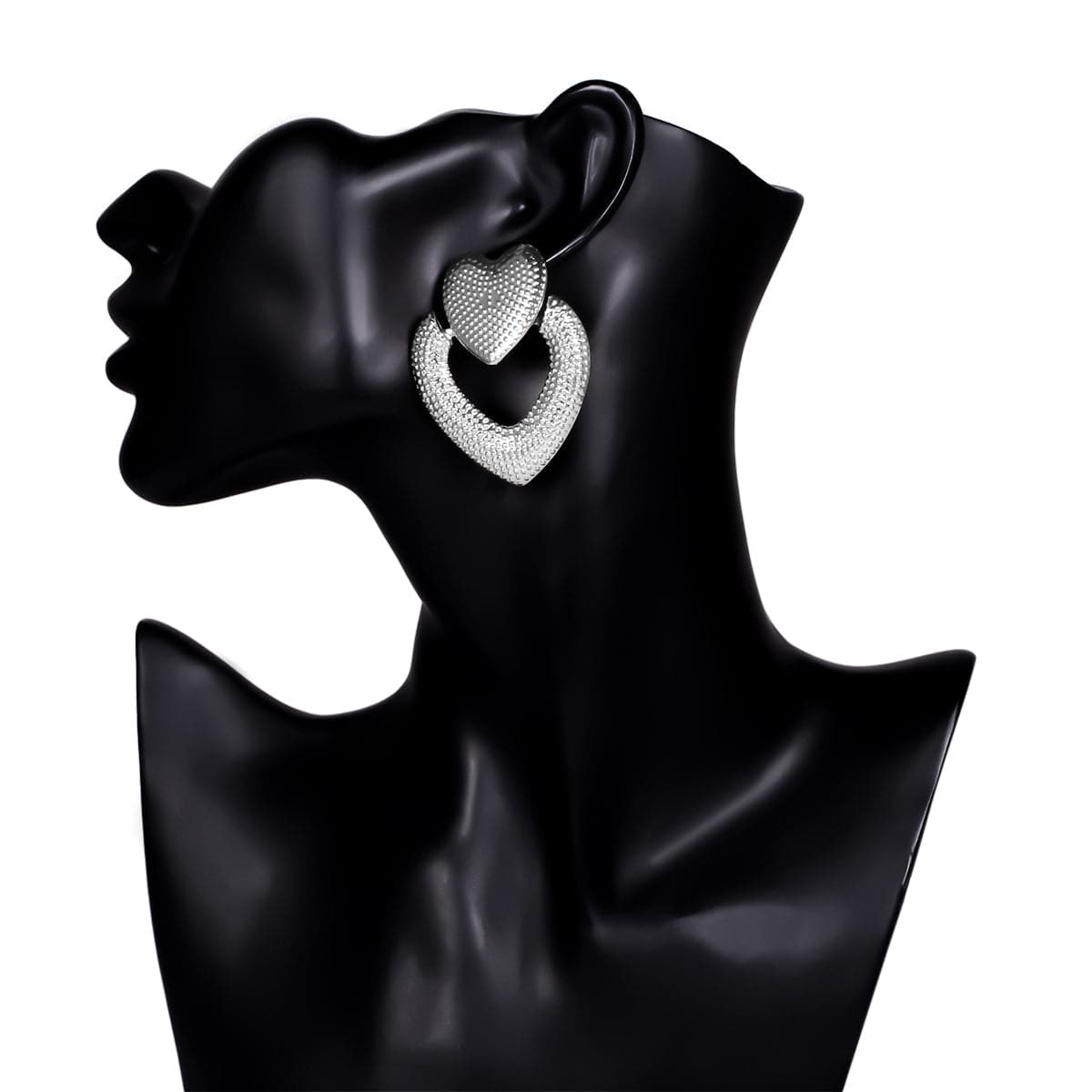 Silver-Plated Textured Open-Heart Drop Earrings, silver drop earrings for women, vintage-inspired design, styled look
