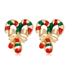 Red Enamel & 18K Gold-Plated Candy Cane Crutch Stud Earrings