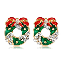 Cubic Zirconia & Enamel 18K Gold-Plated Wreath With Bow Stud Earrings