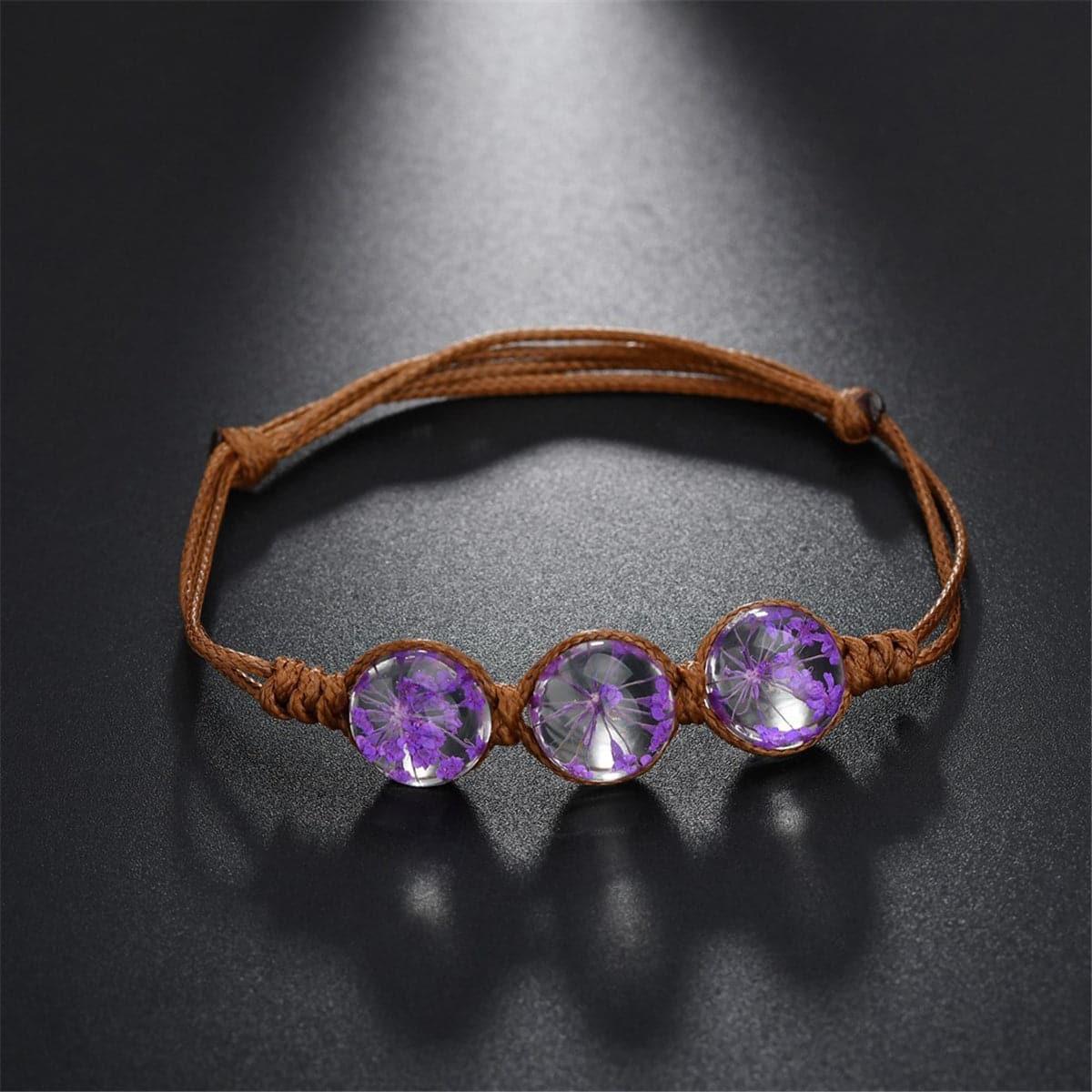 Purple Triple Gypsophila Adjustable Bracelet, bracelet for women, everyday style, front view