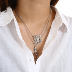 Silver-Plated Rose '96' Layered Pendant Necklace