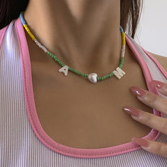 Multicolor Howlite & Pearl 'M' Heart 'A' Choker Necklace