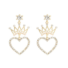 Pearl & Cubic Zirconia 18K Gold-Plated Crown Heart Drop Earrings