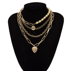 Pearl & 18K Gold-Plated Heart Figaro Layered Necklace