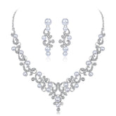 Cubic Zirconia & Pearl Rattan Drop Earrings & Statement Necklace