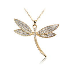 Cubic Zirconia & 18K Gold-Plated Dragonfly Pendant Necklace