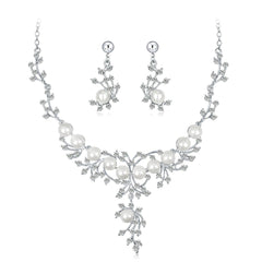 Pearl & Cubic Zirconia Branch Statement Necklace Set