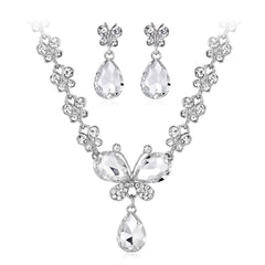 Crystal & Cubic Zirconia Butterfly Drop Earrings & Necklace Set