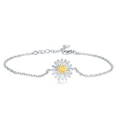 Elegant daisy bracelet featuring yellow and white flowers, crafted with 18K gold-plated and sterling silver mum charm.