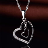 Cubic Zirconia & Sterling Silver Double Heart Pendant Necklace