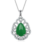 Jade & Cubic Zirconia Sterling Silver Filigree Pendant Necklace