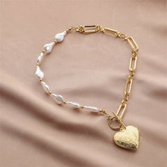 Pearl & 18K Gold-Plated Heart Pendant Necklace