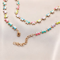 Pink Multicolor Enamel & 18K Gold-Plated Butterfly Station Necklace