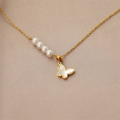 Pearl & Shell 18K Gold-Plated Butterfly Pendant Necklace