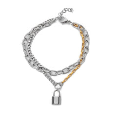 Two-Tone Lock Layered Charm Bracelet