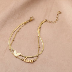 18K Gold-Plated Heart 'Love' Layered Anklet