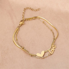 18K Gold-Plated Heart 'Love' Layered Anklet