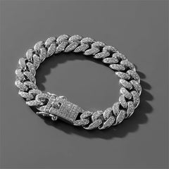 Cubic Zirconia & Silver-Plated Curb Chain Bracelet