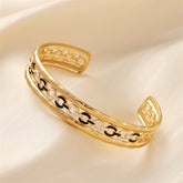 Black Enamel & 18K Gold-Plated Cable Cuff