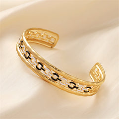 Black Enamel & 18K Gold-Plated Cable Cuff