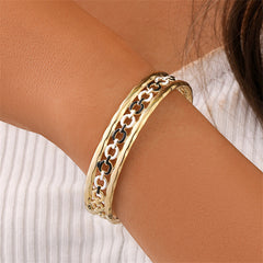Black Enamel & 18K Gold-Plated Cable Cuff