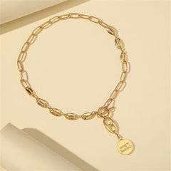 Chic 18K gold-plated necklace with a prominent chain and a disc charm, elegantly engraved with 'You Are My Sunshine'.