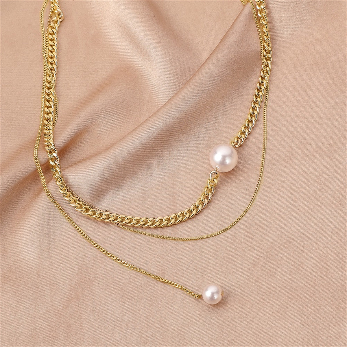 Pearl and 18K Gold-Plated Layered Drop Choker Necklace, gold pendant necklace for women, everyday style, styled look