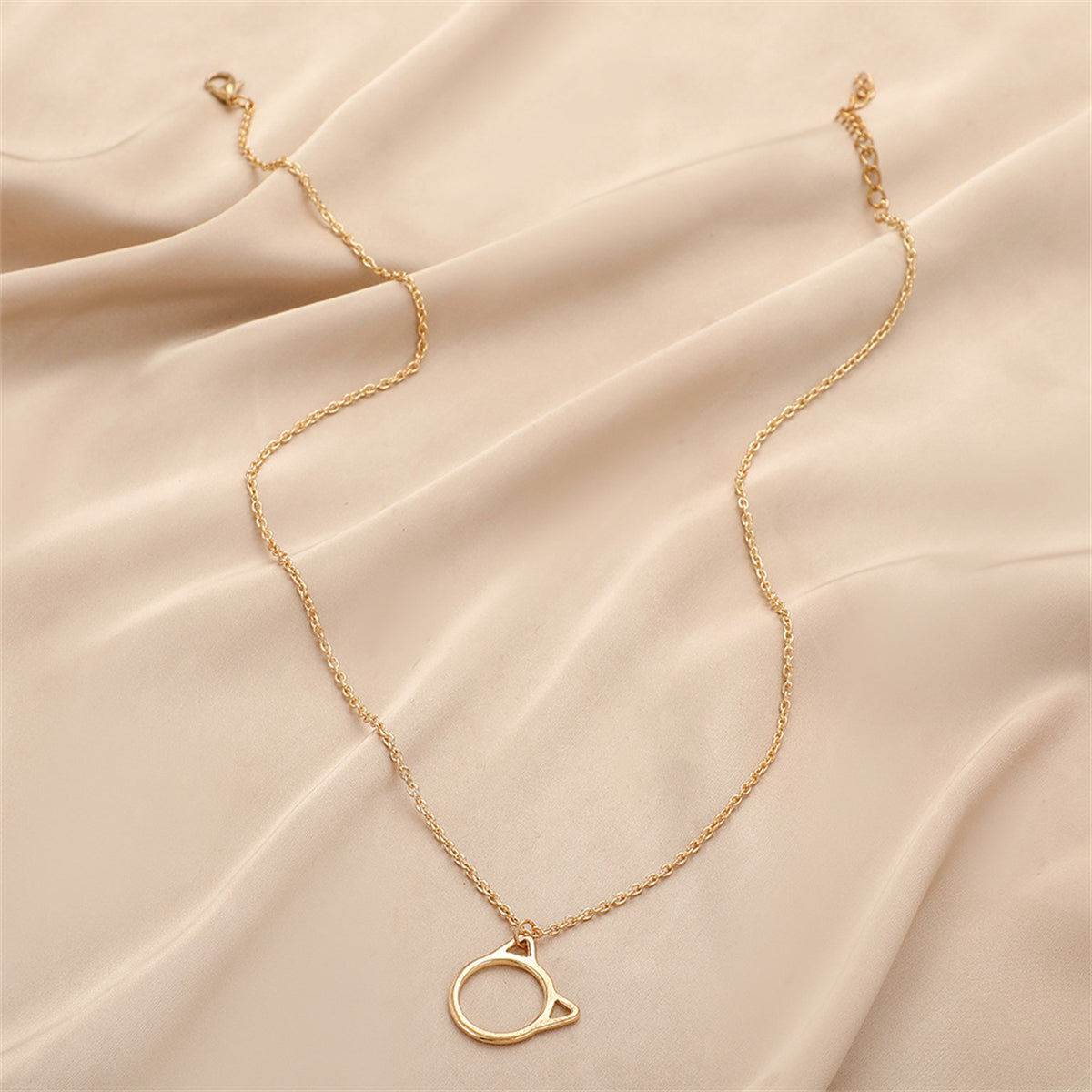 18K Gold-Plated Kitty Open Pendant Necklace, gold pendant necklace for women, everyday style, detail close-up
