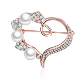 Cubic Zirconia & Pearl 18K Rose Gold-Plated Hollow Heart Brooch