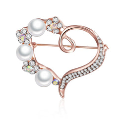 Cubic Zirconia & Pearl 18K Rose Gold-Plated Hollow Heart Brooch
