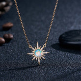Cats Eye & Cubic Zirconia Sun Pendant Necklace