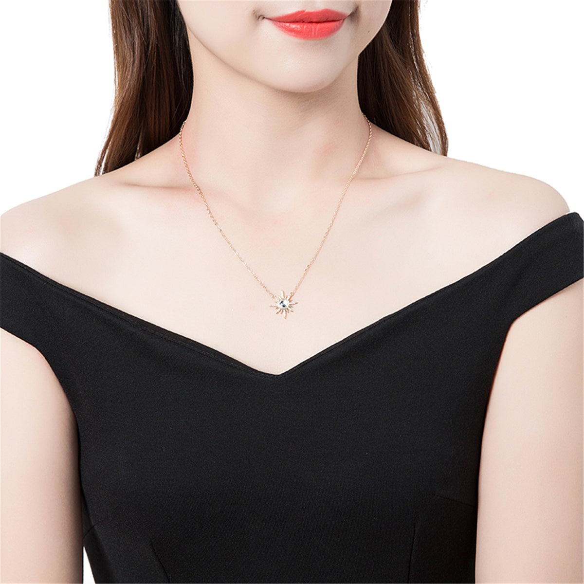 Crystal and Cubic Zirconia Sun Pendant Necklace, pendant necklace for women, elegant gift for her, lifestyle look