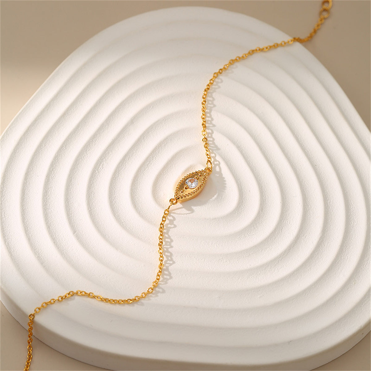Cubic Zirconia and 18K Gold-Plated Eye Charm Anklet, gold anklet bracelet, vintage-inspired design, styled look