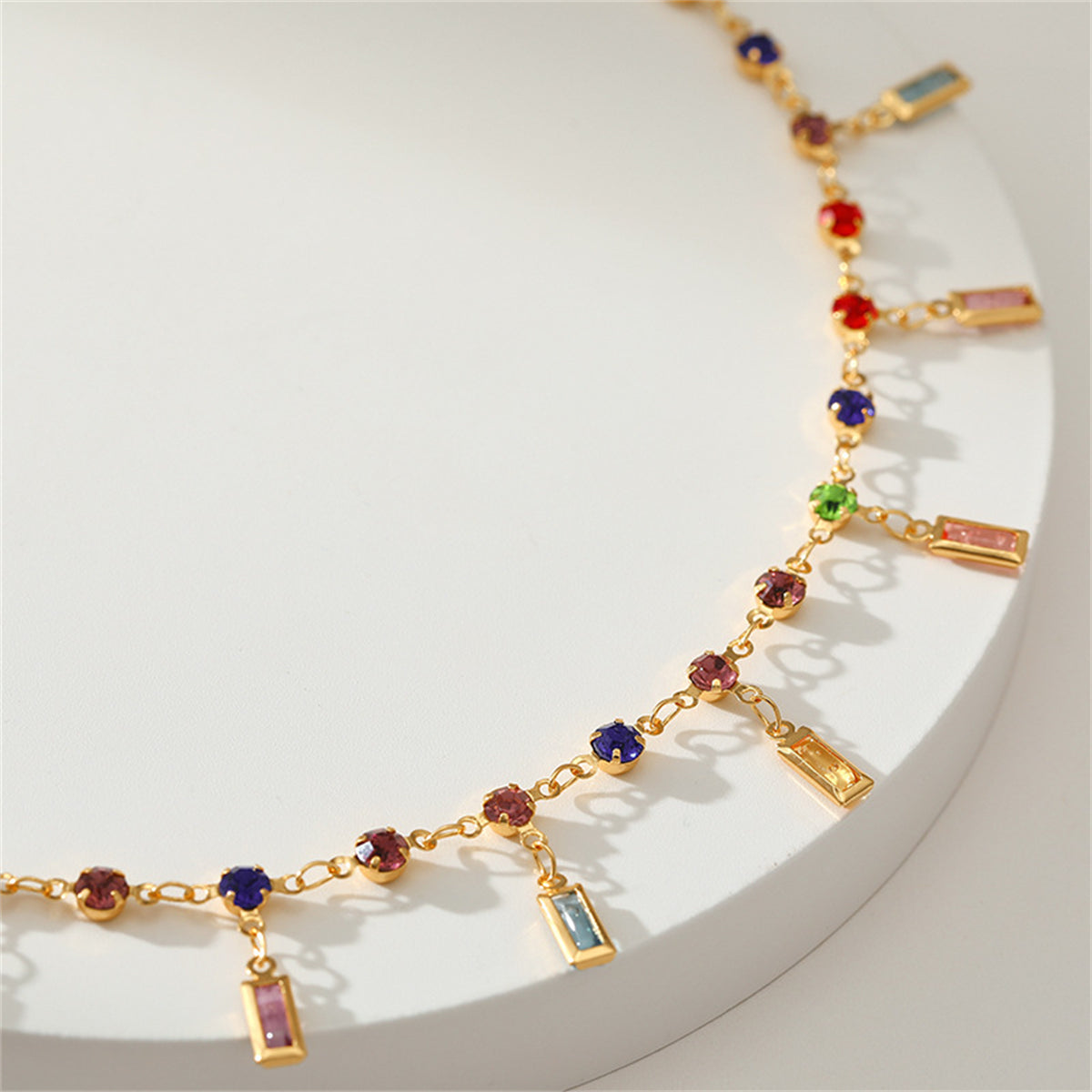 Crystal and Cubic Zirconia Tassel Station Anklet, anklet bracelet, botanical inspired, styled look