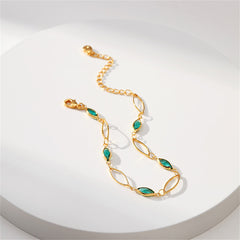 Green Crystal & 18K Gold-Plated Olive Station Bracelet