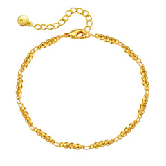 A gold chain bracelet featuring a small ball at the end, elegantly designed in 18K gold plating.