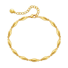 An 18K gold-plated olive chain bracelet adorned with small oval beads, showcasing a refined and elegant design.