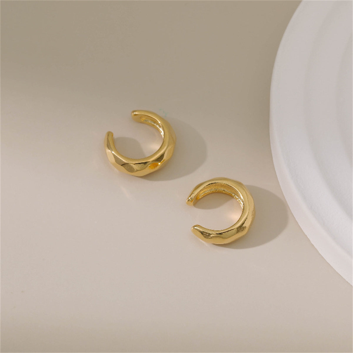 18K Gold-Plated Rhombus Ear Cuffs, gold stud earrings for women, everyday style, lifestyle look