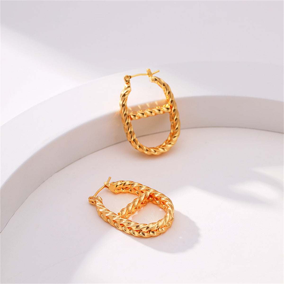 18K Gold-Plated Twine Oval Huggie Earrings, gold huggie earrings, everyday style, styled look