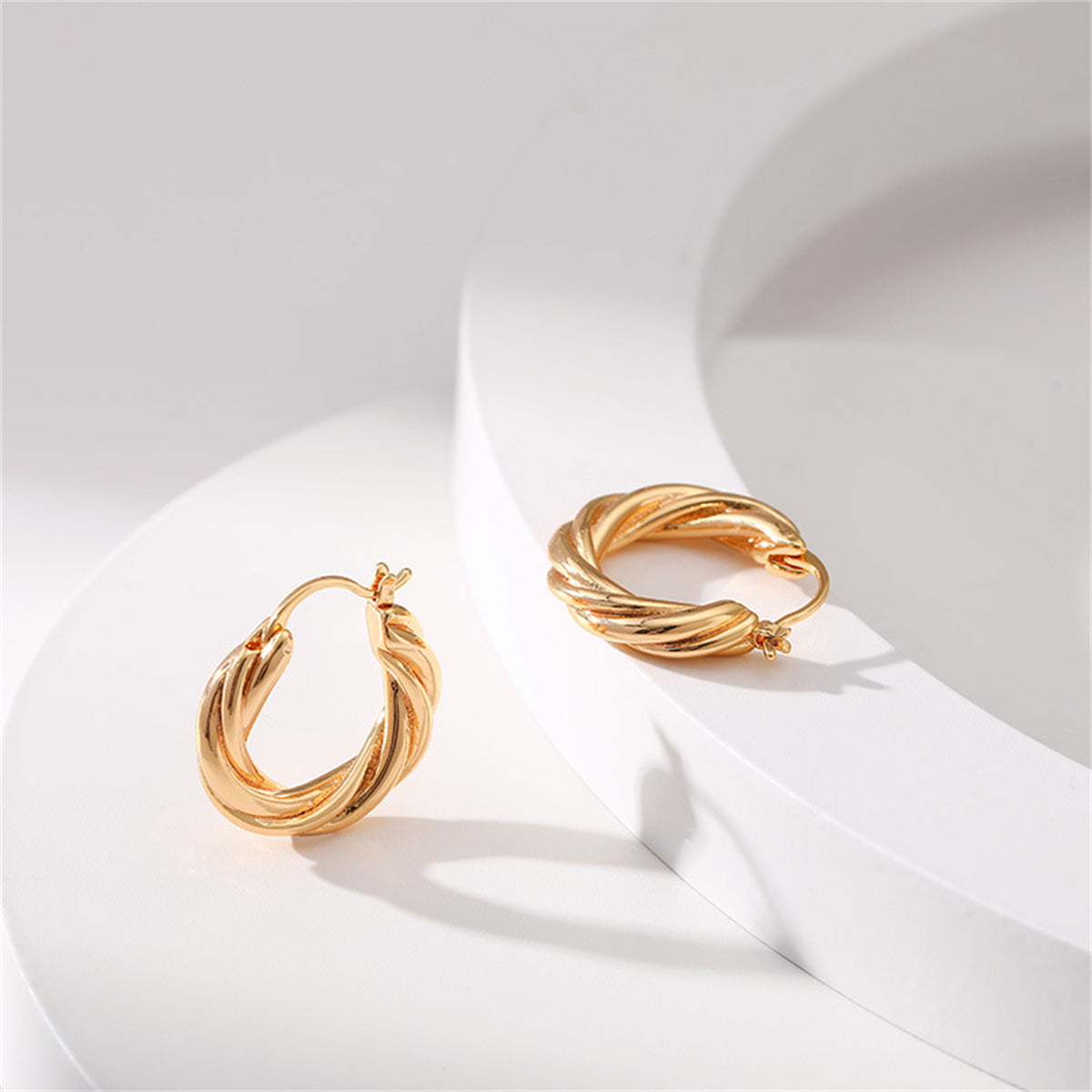 18K Gold-Plated Twine Huggie Earrings, gold huggie earrings, dainty minimalist design, styled look