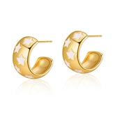 Gold-plated star hoop earrings featuring white enamel accents for a stylish and elegant look.