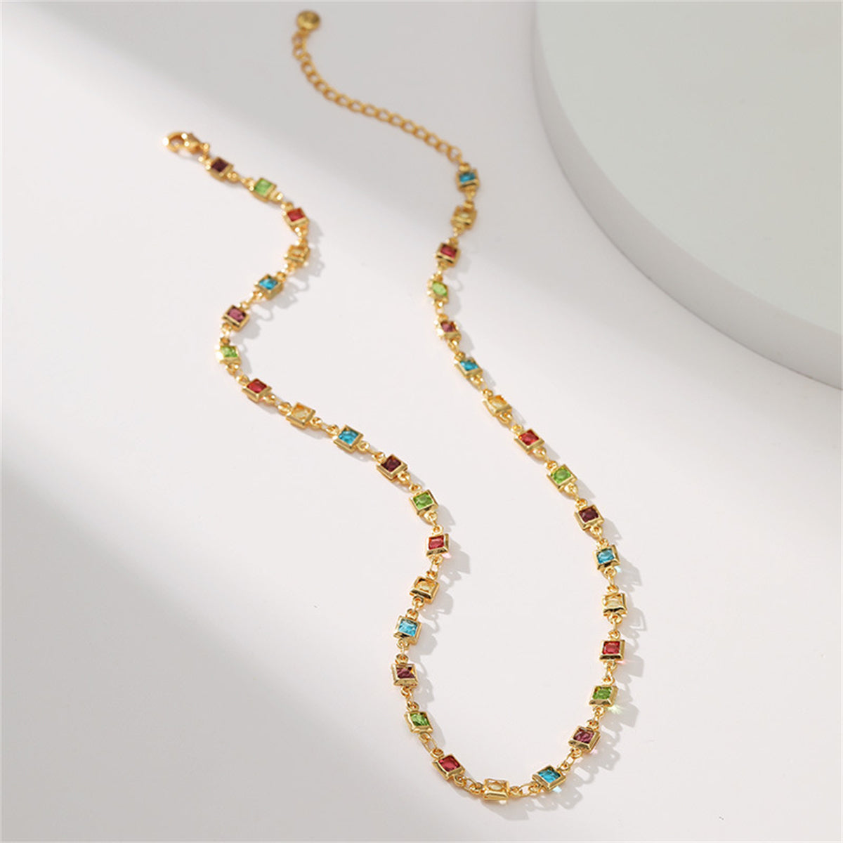 Cubic Zirconia and 18K Gold-Plated Multicolor Cube Necklace, gold pendant necklace for women, everyday style, styled look