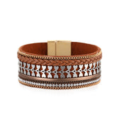 Cubic Zirconia & Brown Polystyrene Two-Tone Curb-Chain Heart Bangle